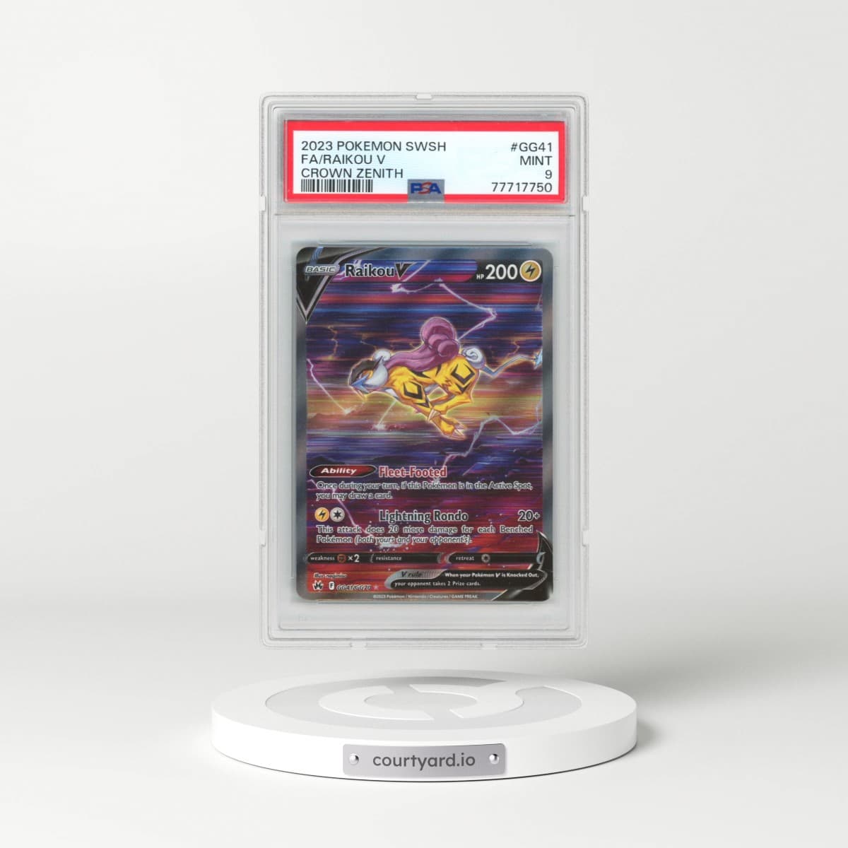2023 Pokémon Sword and Shield Crown Zenith #GG41 Raikou V - Holo Full Art (PSA 9 MINT)