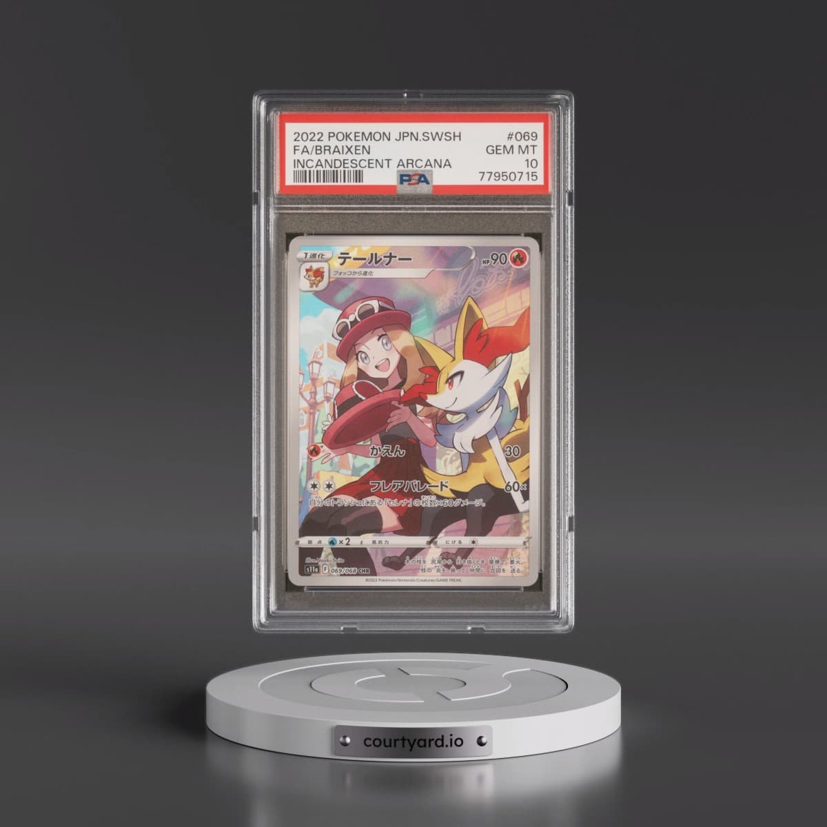 2022 Pokémon Sword & Shield Incandescent Arcana #069 Braixen - Full Art (PSA 10 GEM MINT)