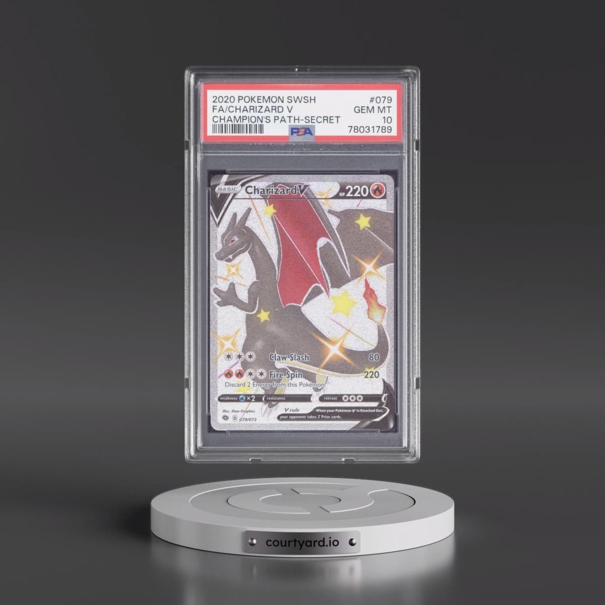 2020 Pokémon Sword & Shield Champion's Path #079 Charizard V - Holo Full Art Secret (PSA 10 GEM MINT)