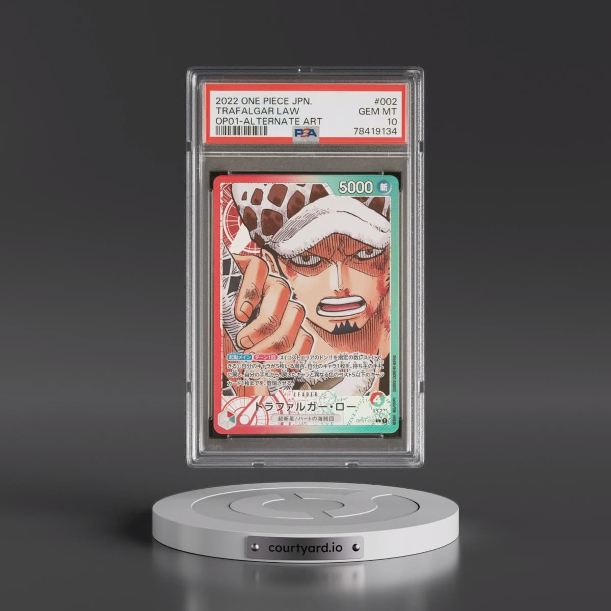 2022 One Piece Japanese OP01-Romance Dawn #002 Trafalgar Law - Alternate Art (PSA 10 GEM MINT)