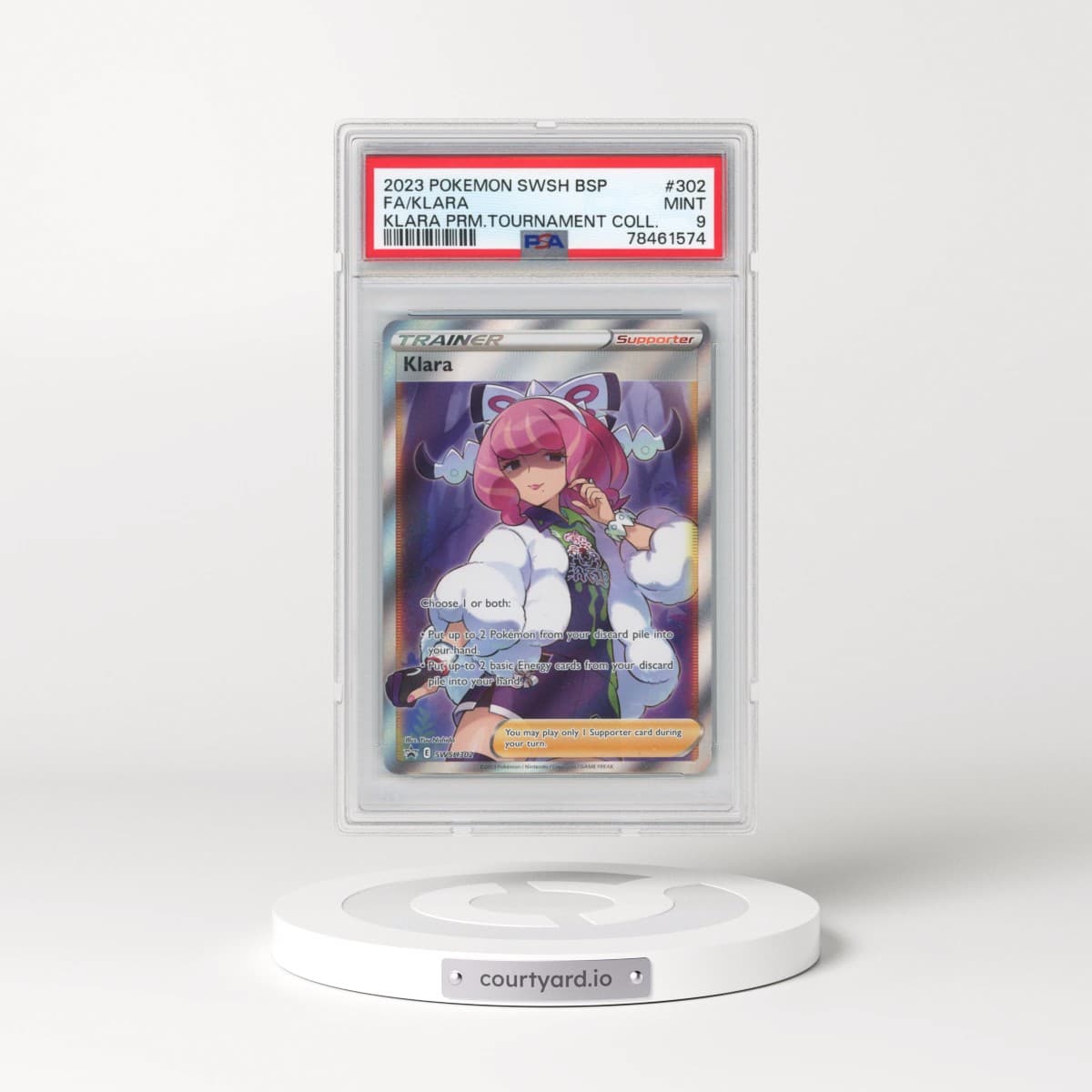 2023 Pokémon Swsh Black Star Promo #302 Klara - Full Art Klara Premium Tournament Collection (PSA 9 MINT)