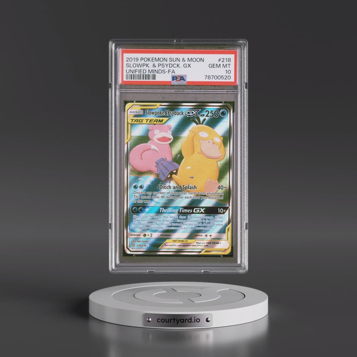 2019 Pokémon Sun & Moon Unified Minds #218 Slowpoke & Psyduck GX - Holo Full Art (PSA 10 GEM MINT)