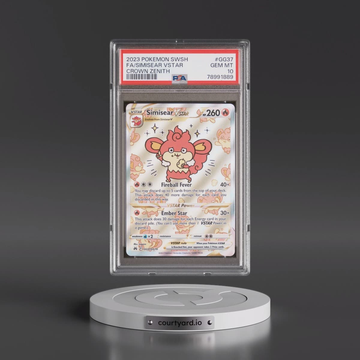 2023 Pokémon Sword and Shield Crown Zenith #GG37 Simisear Vstar - Full Art (PSA 10 GEM MINT)