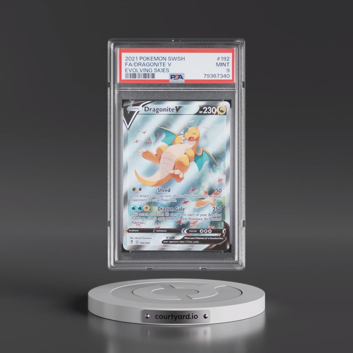 2021 Pokémon Sword & Shield Evolving Skies #192 Dragonite V - Holo Full Art (PSA 9 MINT)