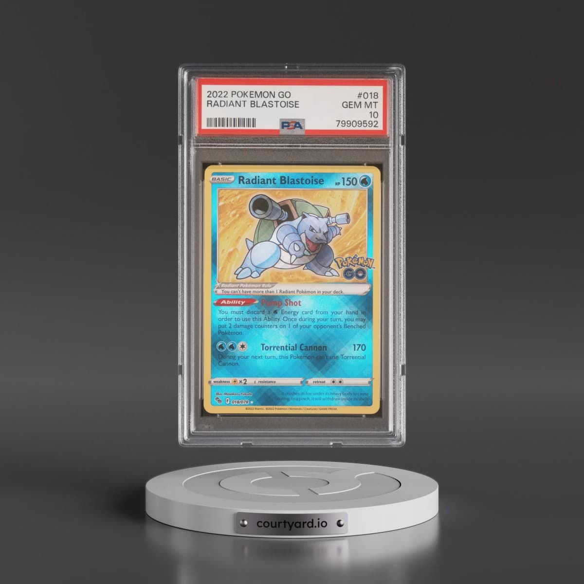 2022 Pokémon Go #018 Radiant Blastoise - Holo (PSA 10 GEM MINT)