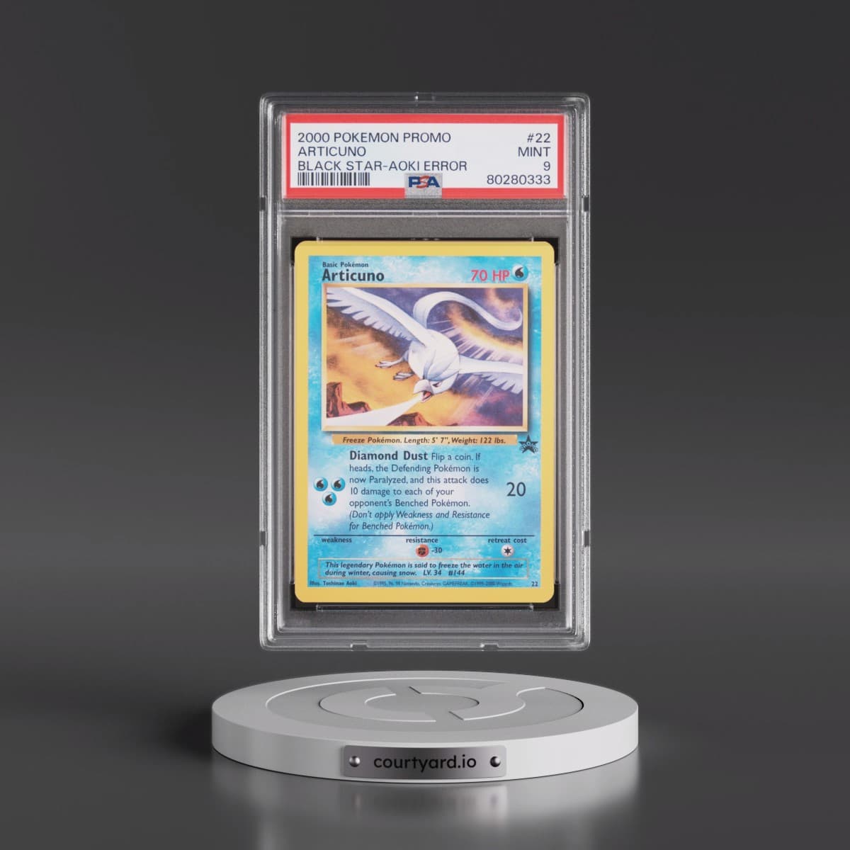 2000 Pokémon Promo Black Star #22 Articuno - Toshinao Aoki Error (PSA 9 MINT)