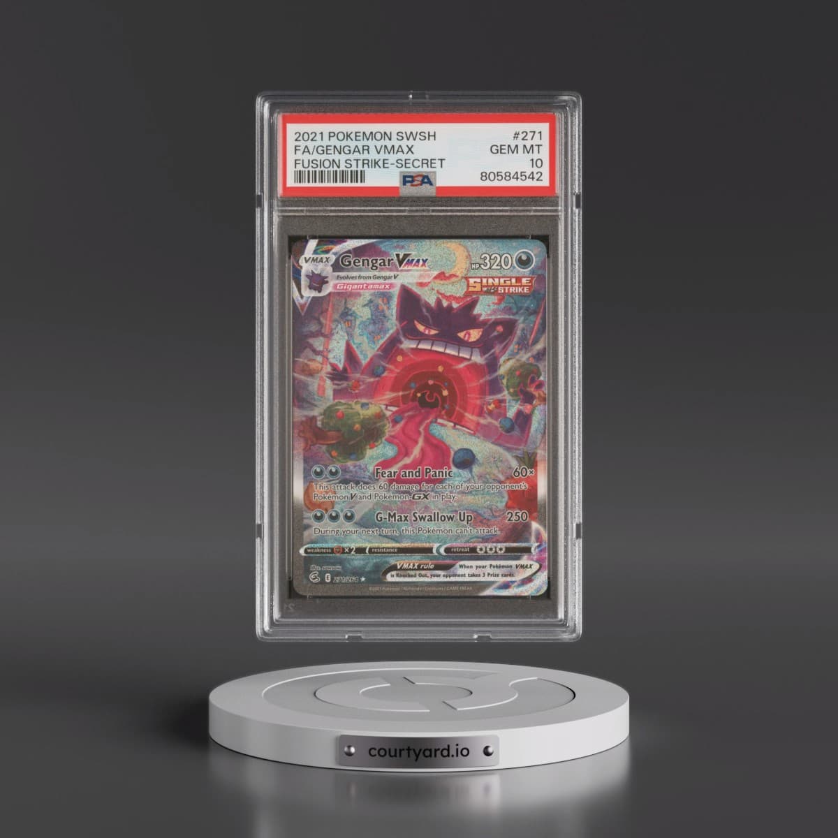 2021 Pokémon Sword & Shield Fusion Strike #271 Gengar Vmax - Full Art Secret (PSA 10 GEM MINT)