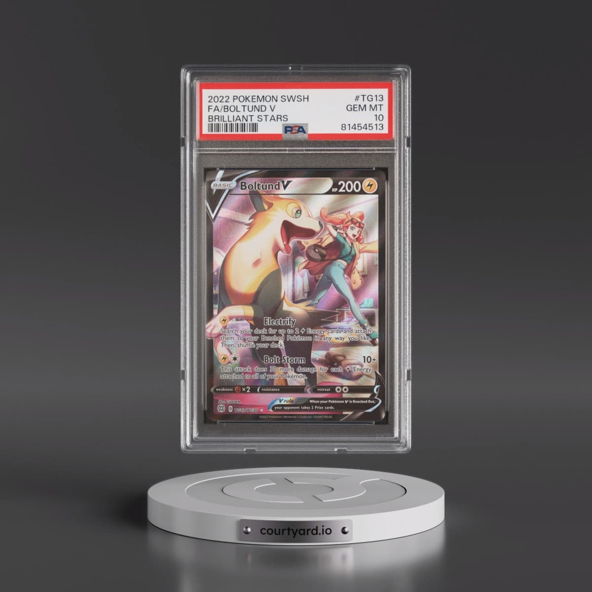 2022 Pokémon Sword & Shield Brilliant Stars #TG13 Boltund V - Holo Full Art (PSA 10 GEM MINT)