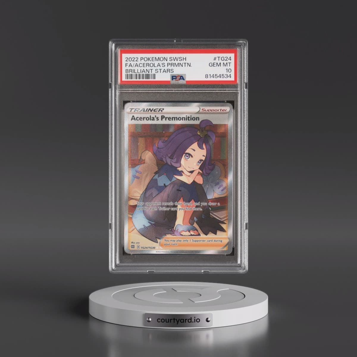 2022 Pokémon Sword & Shield Brilliant Stars #TG24 Acerola's Premonition - Full Art (PSA 10 GEM MINT)