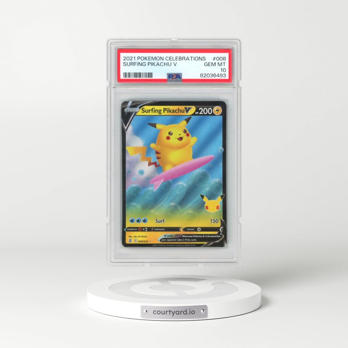 2021 Pokémon Celebrations #008 Surfing Pikachu V - Holo (PSA 10 GEM MINT)