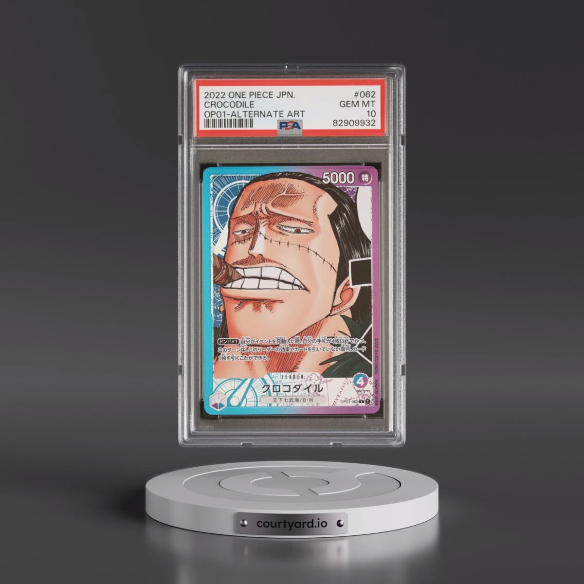 2022 One Piece Japanese OP01-Romance Dawn #062 Crocodile - Alternate Art (PSA 10 GEM MINT)