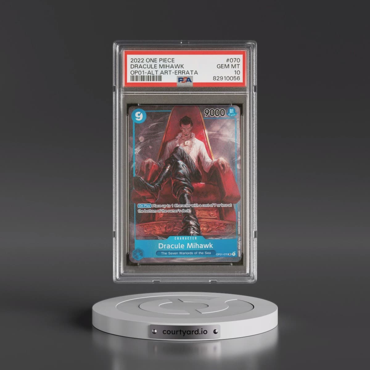 2022 One Piece OP01-Romance Dawn #070 Dracule Mihawk - Alternate Art-Errata (PSA 10 GEM MINT)