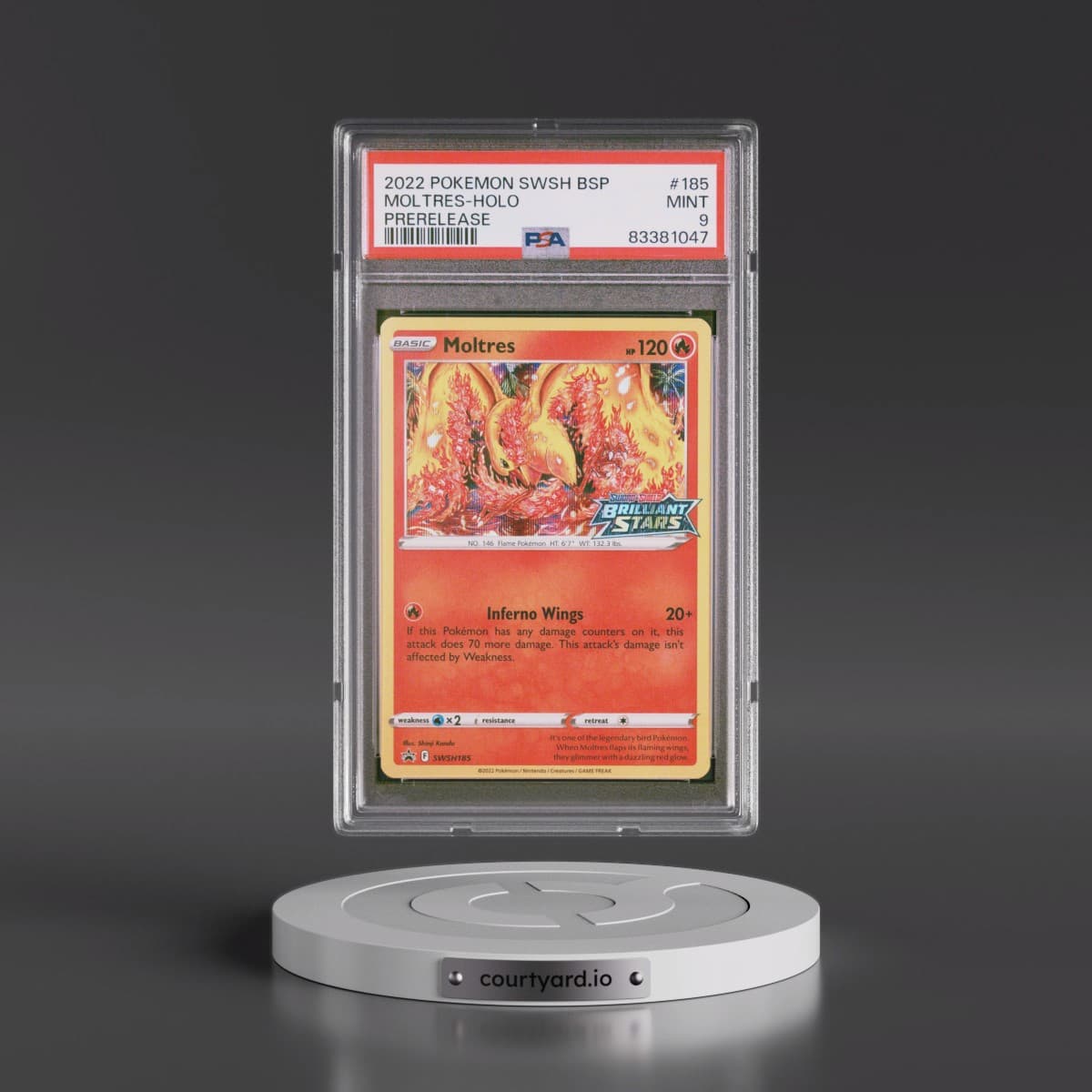 2022 Pokémon Swsh Black Star Promo #185 Moltres - Holo Prerelease (PSA 9 MINT)