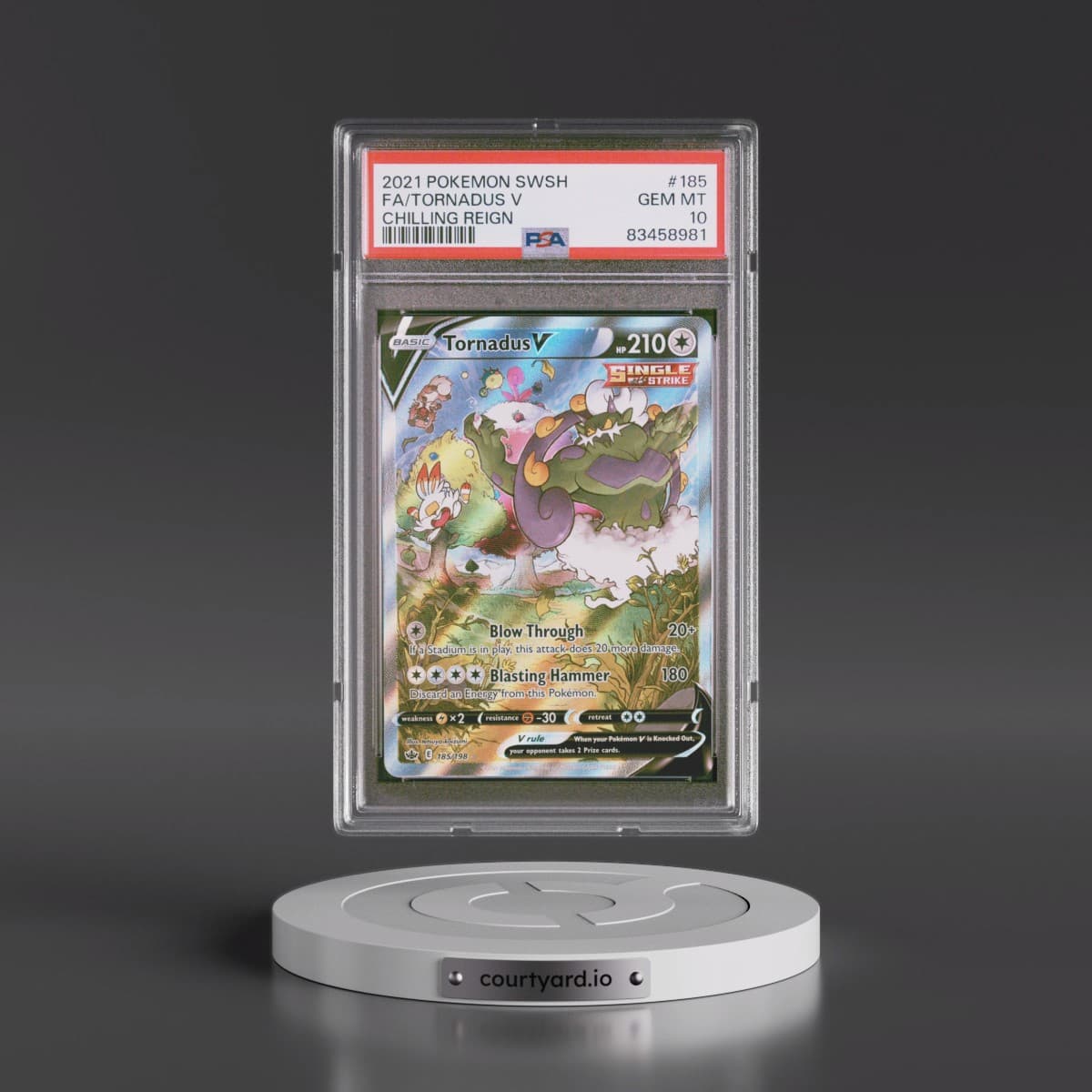 2021 Pokémon Sword & Shield Chilling Reign #185 Tornadus V - Holo Full Art (PSA 10 GEM MINT)