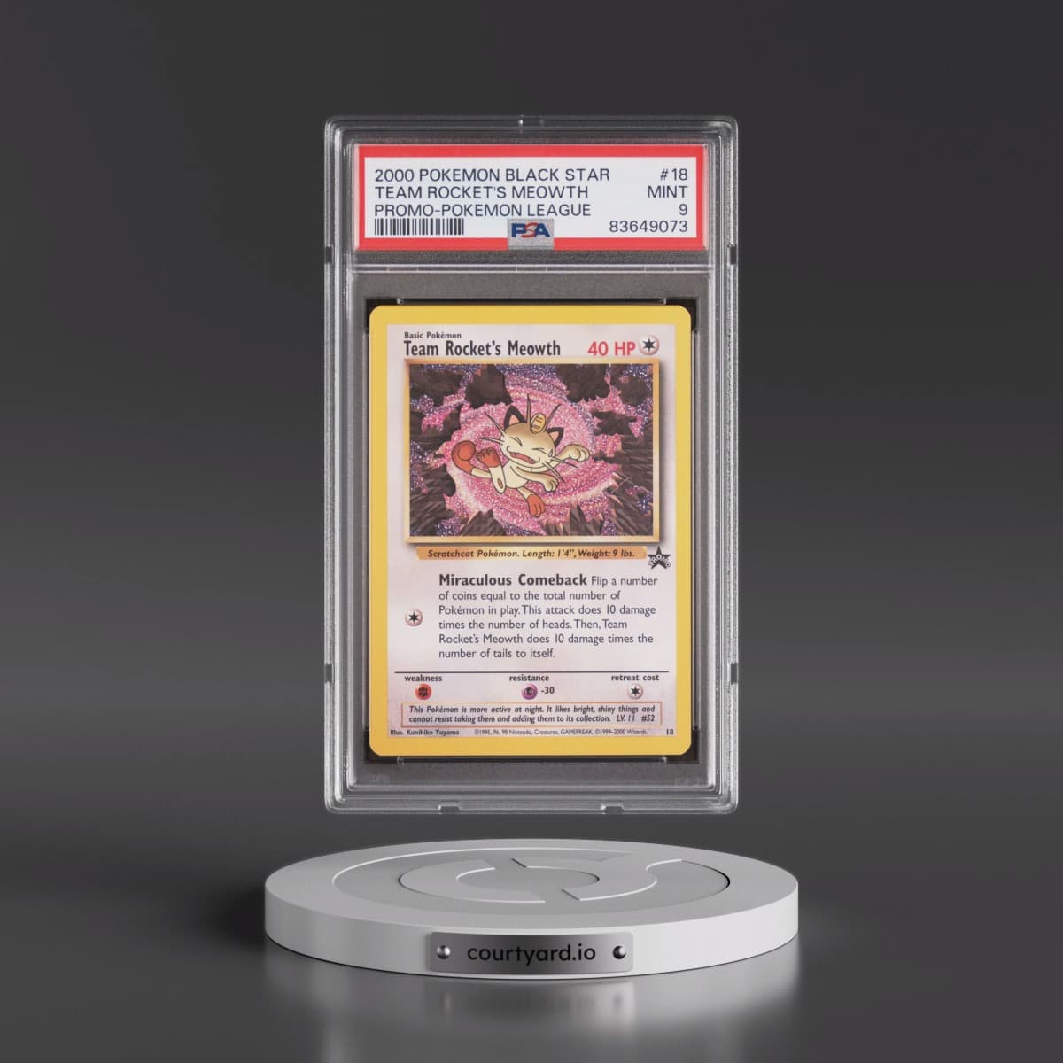 2000 Pokémon Promo Black Star #18 Team Rocket's Meowth - Pokemon League (PSA 9 MINT)