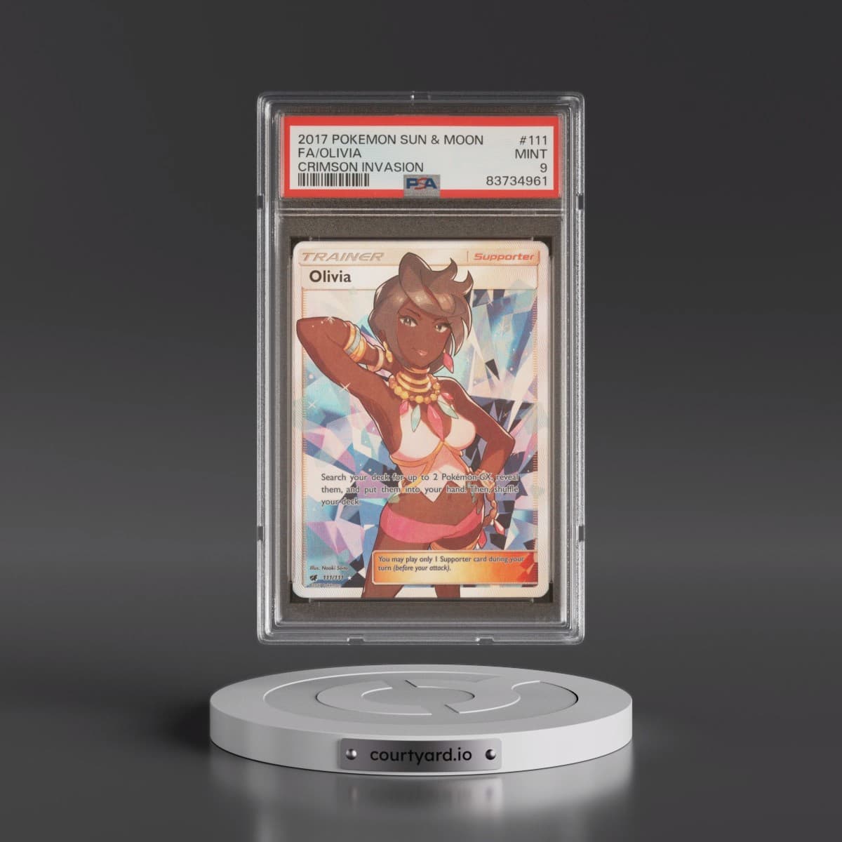2017 Pokémon Sun & Moon Crimson Invasion #111 Olivia - Full Art (PSA 9 MINT)