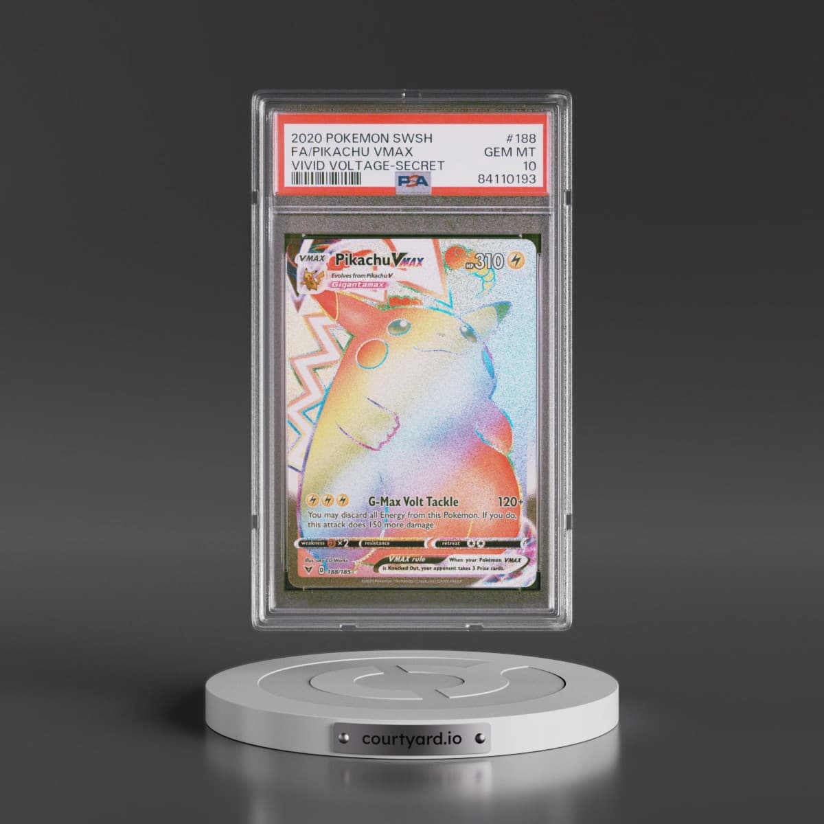 2020 Pokémon Sword & Shield Vivid Voltage #188 Pikachu Vmax - Full Art Secret (PSA 10 GEM MINT)