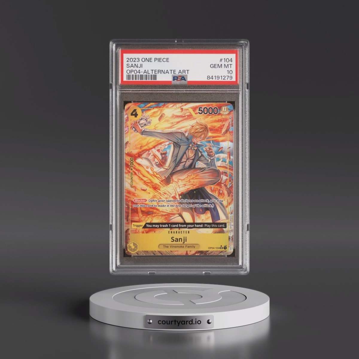 2023 One Piece OP04-Kingdoms of Intrigue #104 Sanji - Alternate Art (PSA 10 GEM MINT)