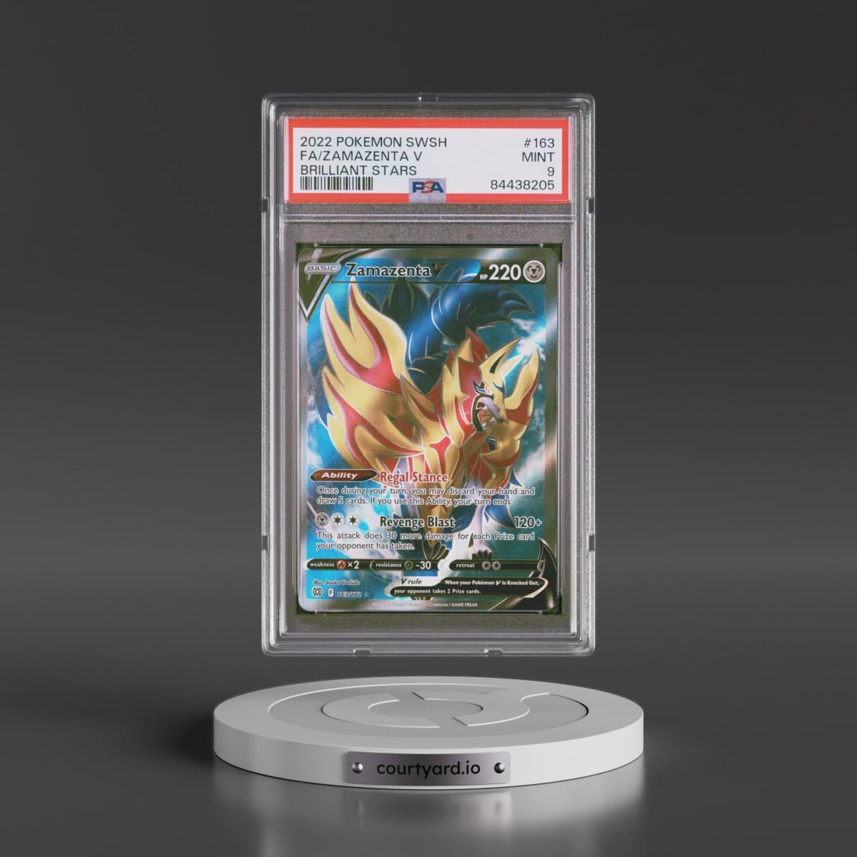 2022 Pokémon Sword & Shield Brilliant Stars #163 Zamazenta V - Holo Full Art (PSA 9 MINT)