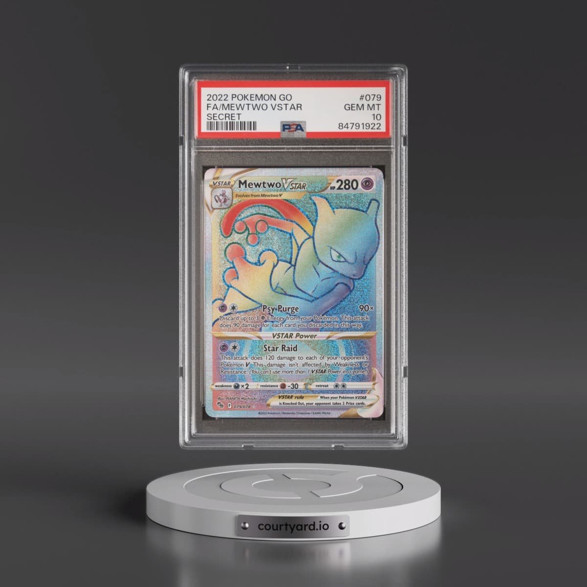 2022 Pokémon Go #079 Mewtwo Vstar - Full Art Secret (PSA 10 GEM MINT)