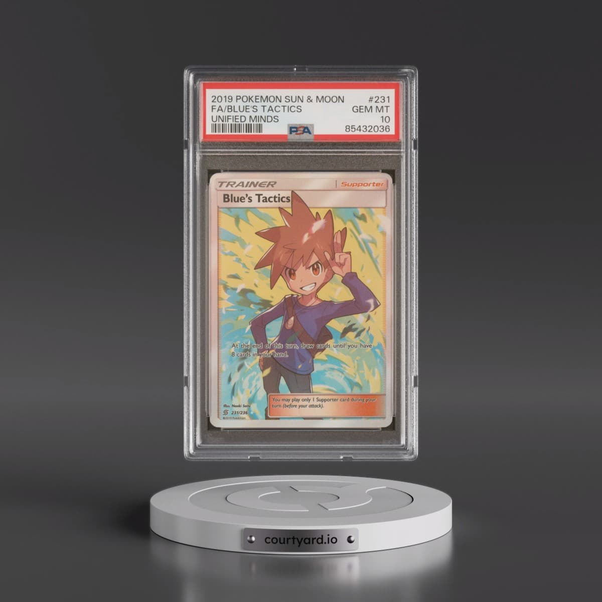 2019 Pokémon Sun & Moon Unified Minds #231 Blue's Tactics - Full Art (PSA 10 GEM MINT)