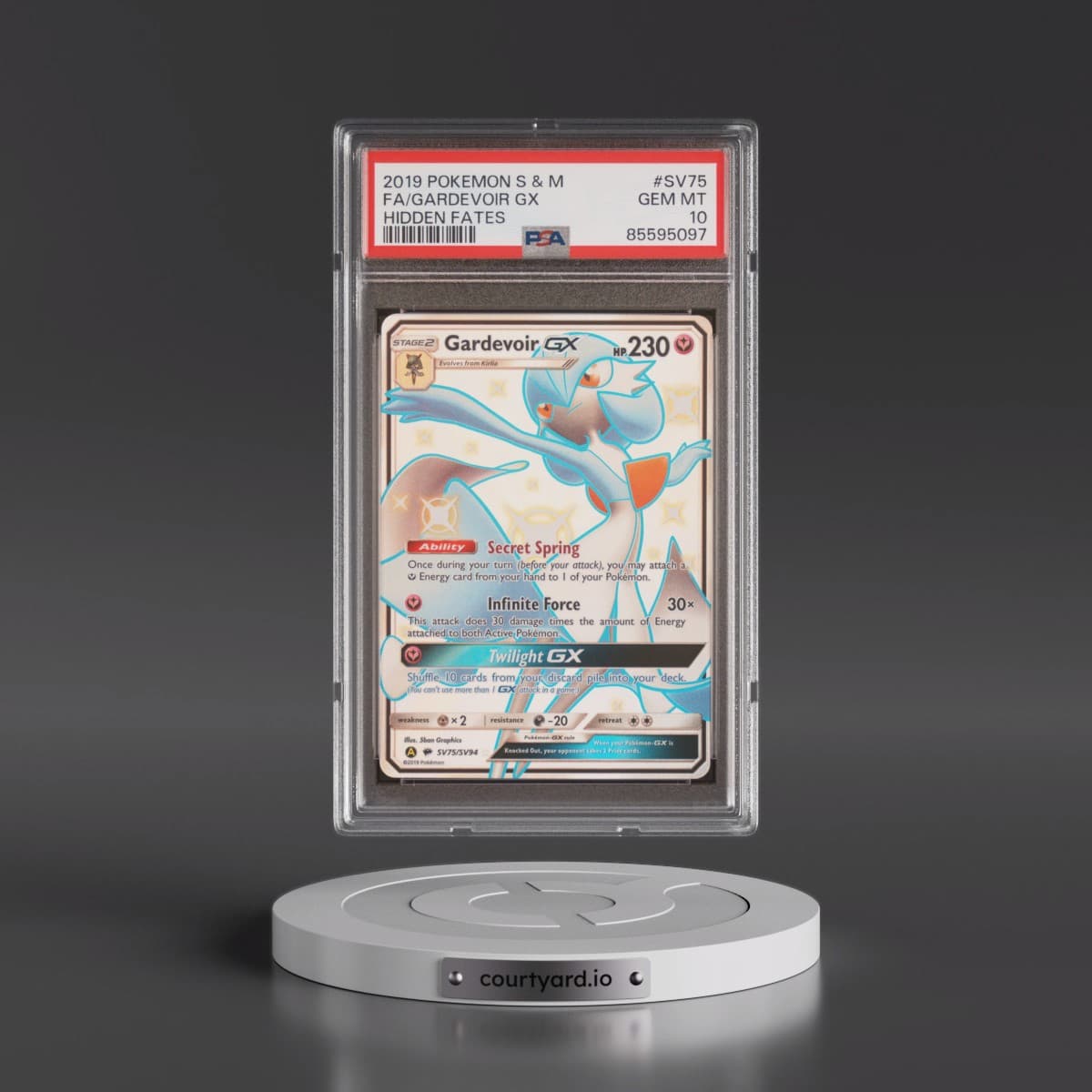 2019 Pokémon Sun & Moon Hidden Fates #SV75 Gardevoir GX - Holo Full Art (PSA 10 GEM MINT)