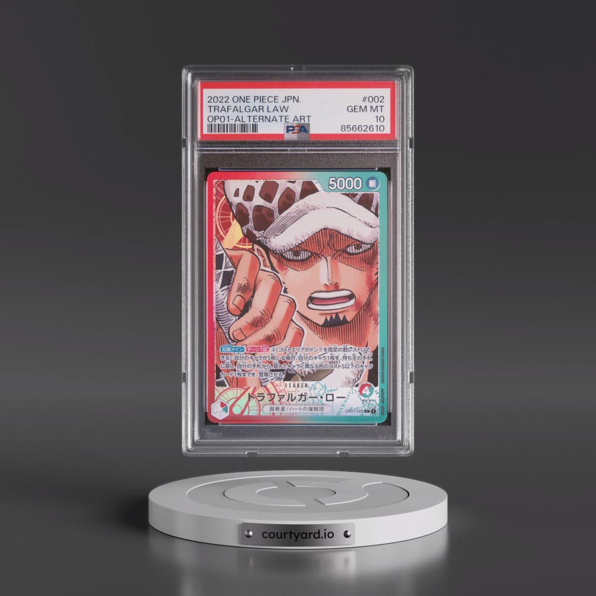 2022 One Piece Japanese OP01-Romance Dawn #002 Trafalgar Law - Alternate Art (PSA 10 GEM MINT)