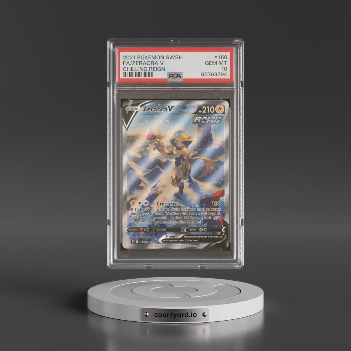 2021 Pokémon Sword & Shield Chilling Reign #166 Zeraora V - Holo Full Art (PSA 10 GEM MINT)