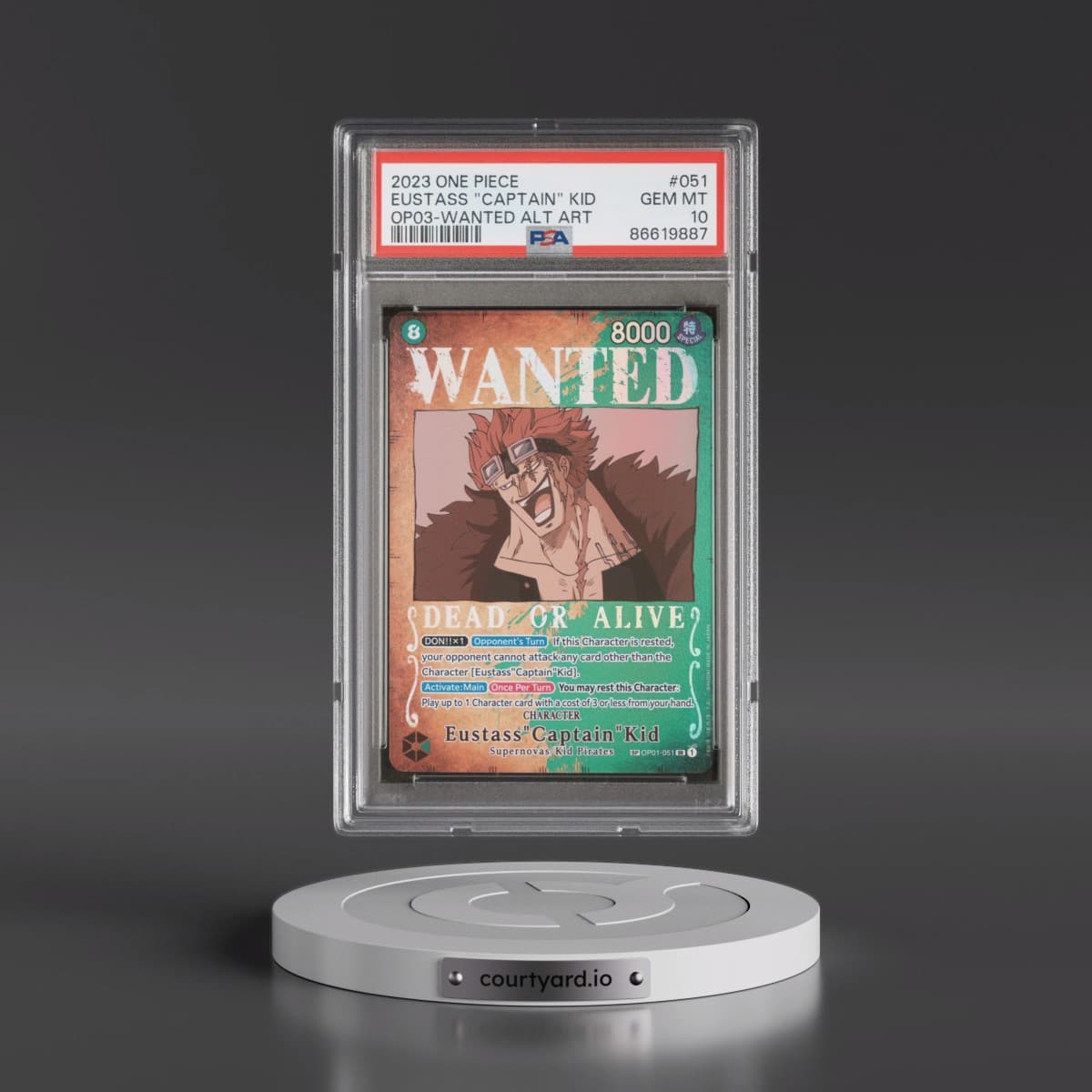 2023 One Piece Pillars of Strength #051 Eustass "Captain" Kid - Wanted Alternate Art (PSA 10 GEM MINT)