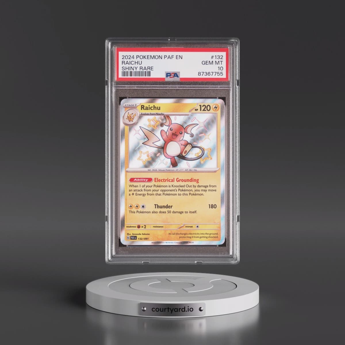 2024 Pokémon Paf EN-Paldean Fates #132 Raichu - Shiny Rare (PSA 10 GEM MINT)