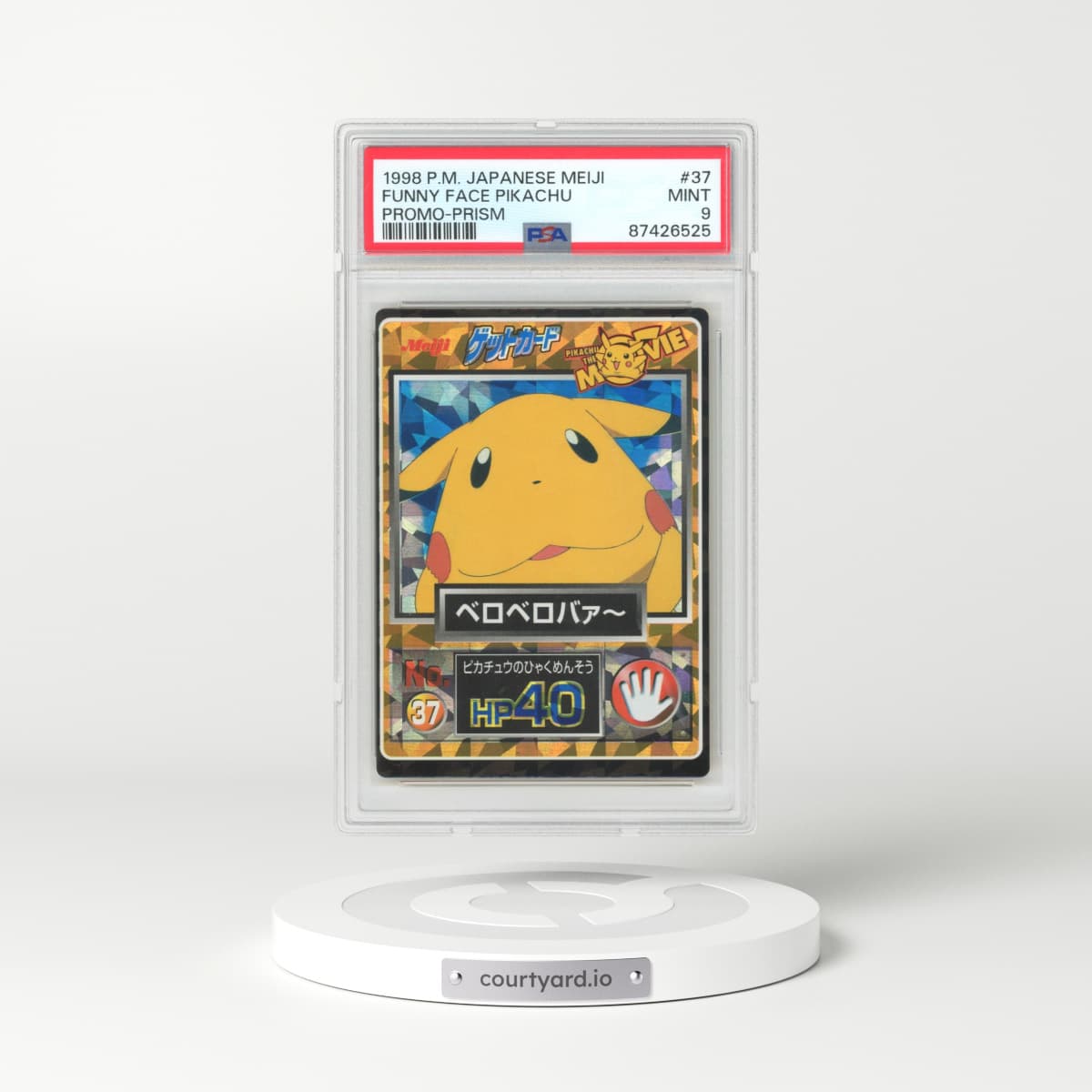 1998 Japanese Meiji Promo #37 Funny Face Pikachu - Holo Prism (PSA 9 MINT)