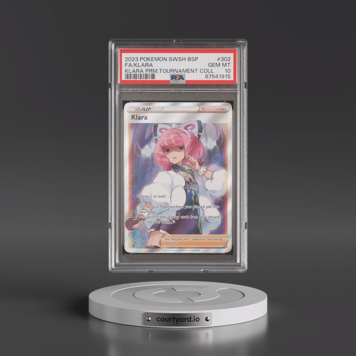 2023 Pokémon Swsh Black Star Promo #302 Klara - Full Art Klara Premium Tournament Collection (PSA 10 GEM MINT)