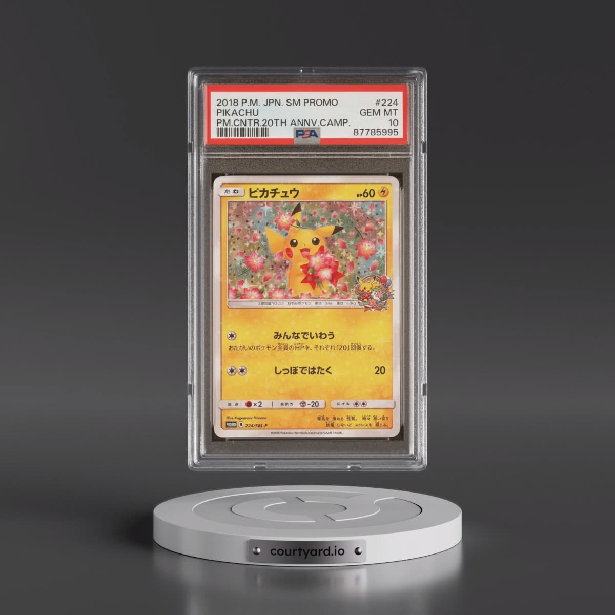 2018 Pokémon SM Promo #224 Pikachu - Pokemon Center 20th Anniversary Campaign (PSA 10 GEM MINT)