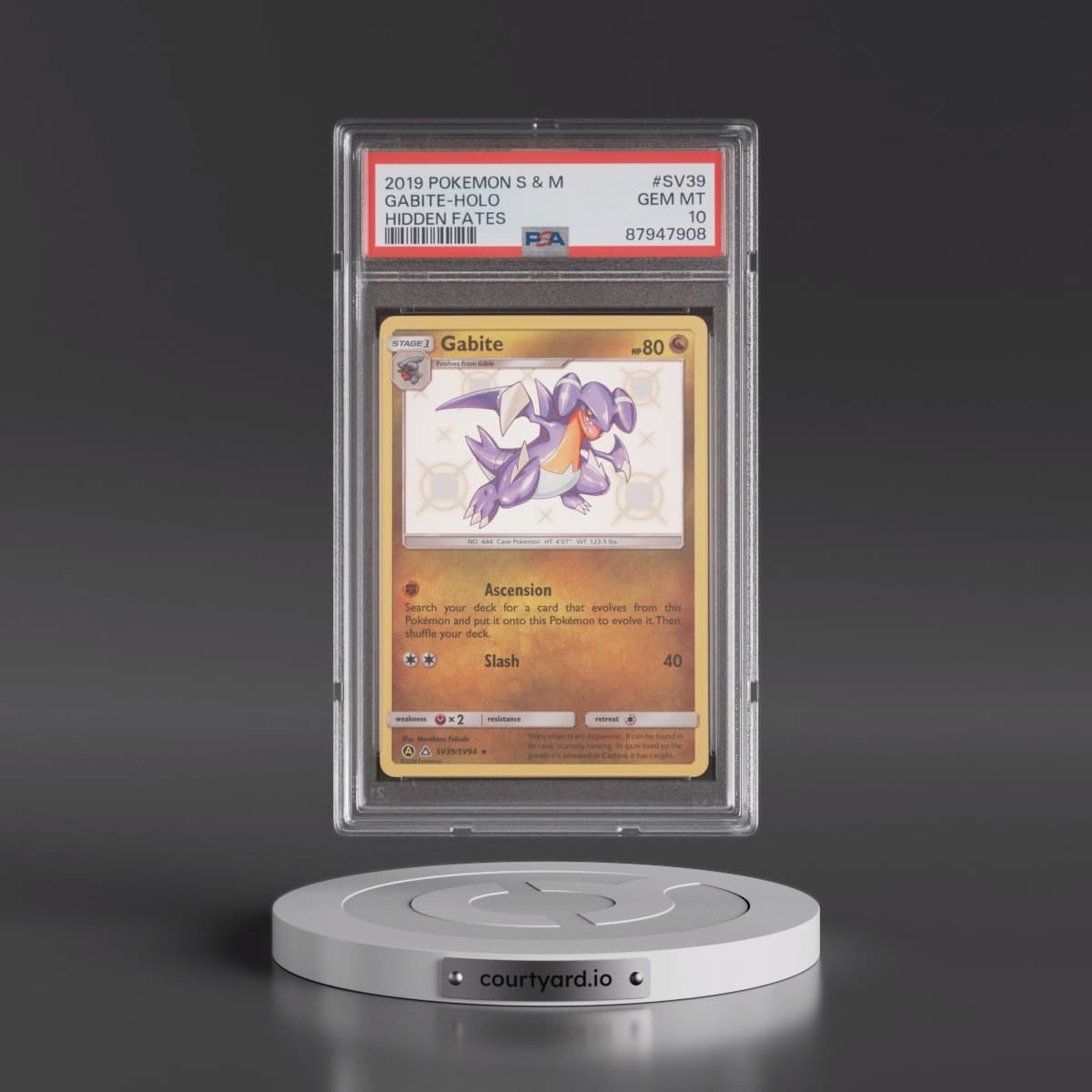 2019 Pokémon Sun & Moon Hidden Fates #SV39 Gabite - Holo (PSA 10 GEM MINT)