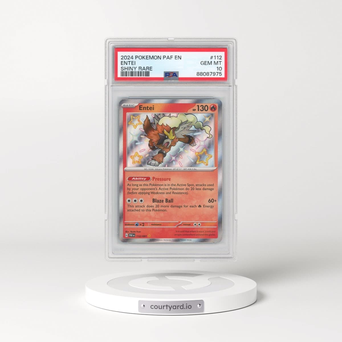 2024 Pokémon Paf EN-Paldean Fates #112 Entei - Shiny Rare (PSA 10 GEM MINT)
