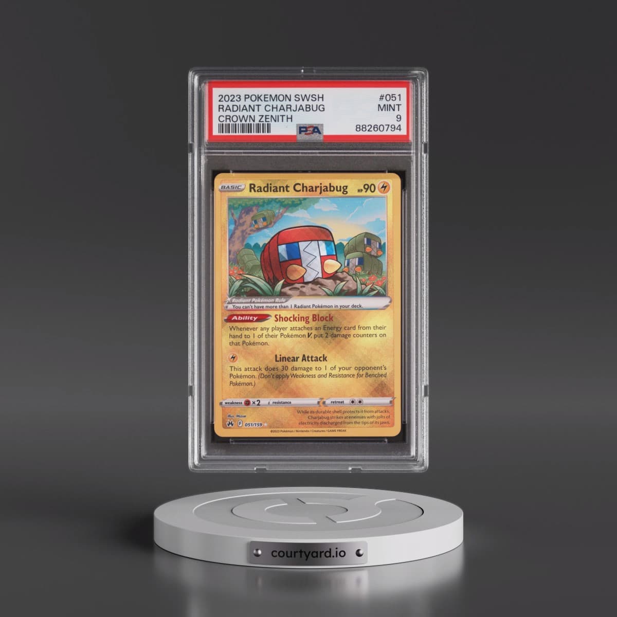 2023 Pokémon Sword and Shield Crown Zenith #051 Radiant Charjabug - Holo (PSA 9 MINT)