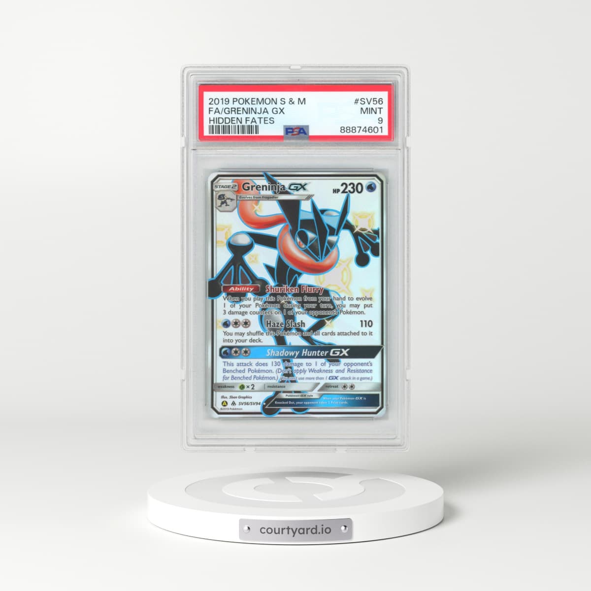 2019 Pokémon Sun & Moon Hidden Fates #SV56 Greninja GX - Holo Full Art (PSA 9 MINT)