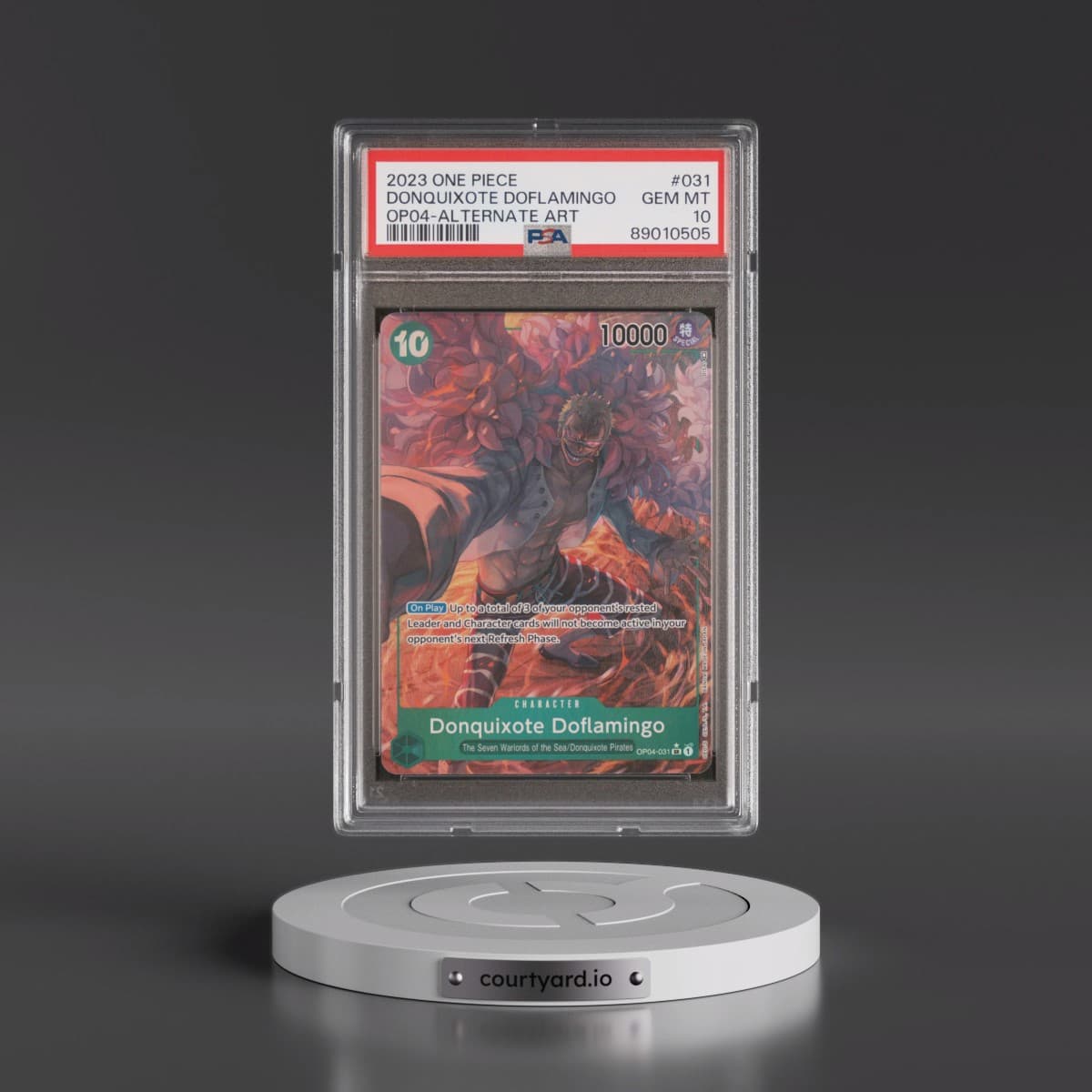 2023 One Piece OP04-Kingdoms of Intrigue #031 Donquixote Doflamingo - Alternate Art (PSA 10 GEM MINT)