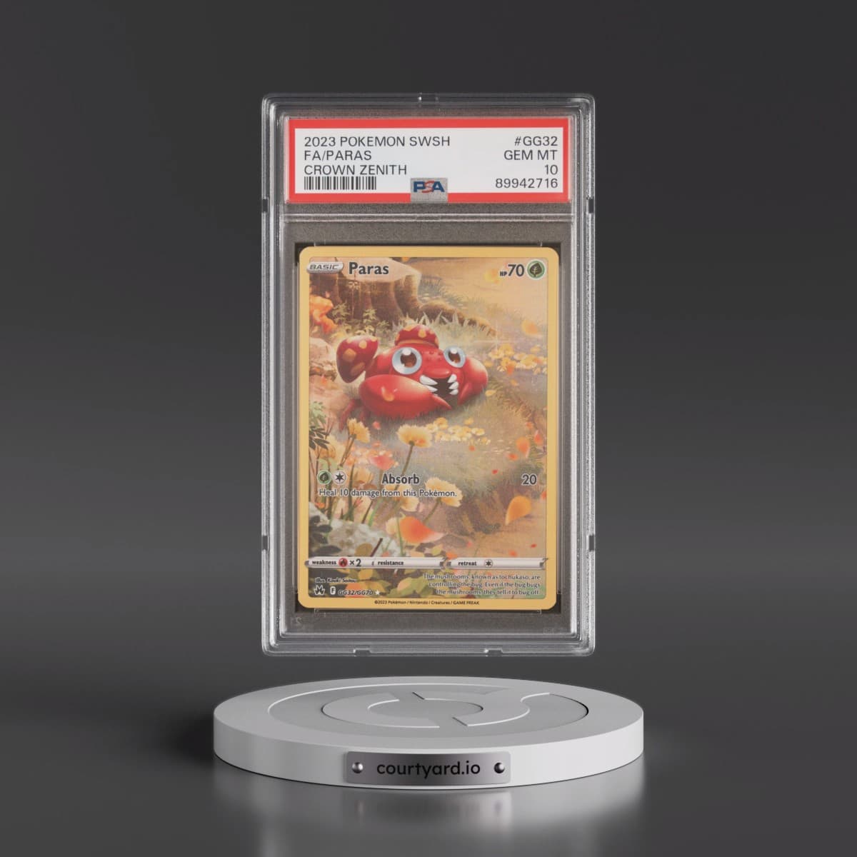 2023 Pokémon Sword and Shield Crown Zenith #GG32 Paras - Full Art (PSA 10 GEM MINT)