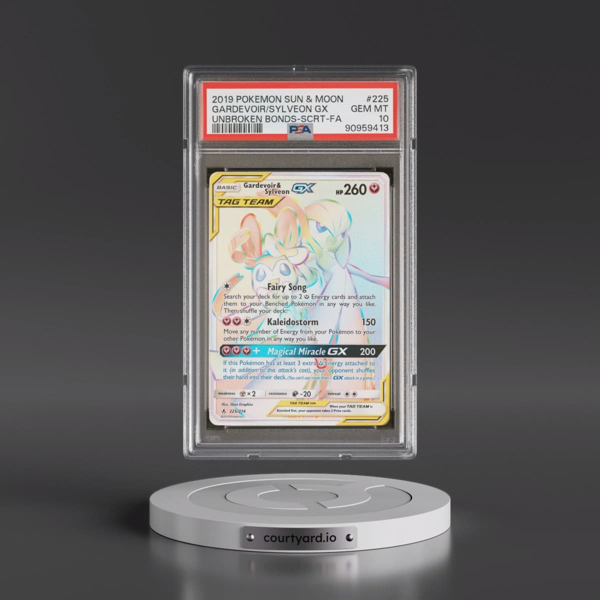 2019 Pokémon Sun & Moon Unbroken Bonds #225 Gardevoir & Sylveon GX - Holo Full Art Secret (PSA 10 GEM MINT)