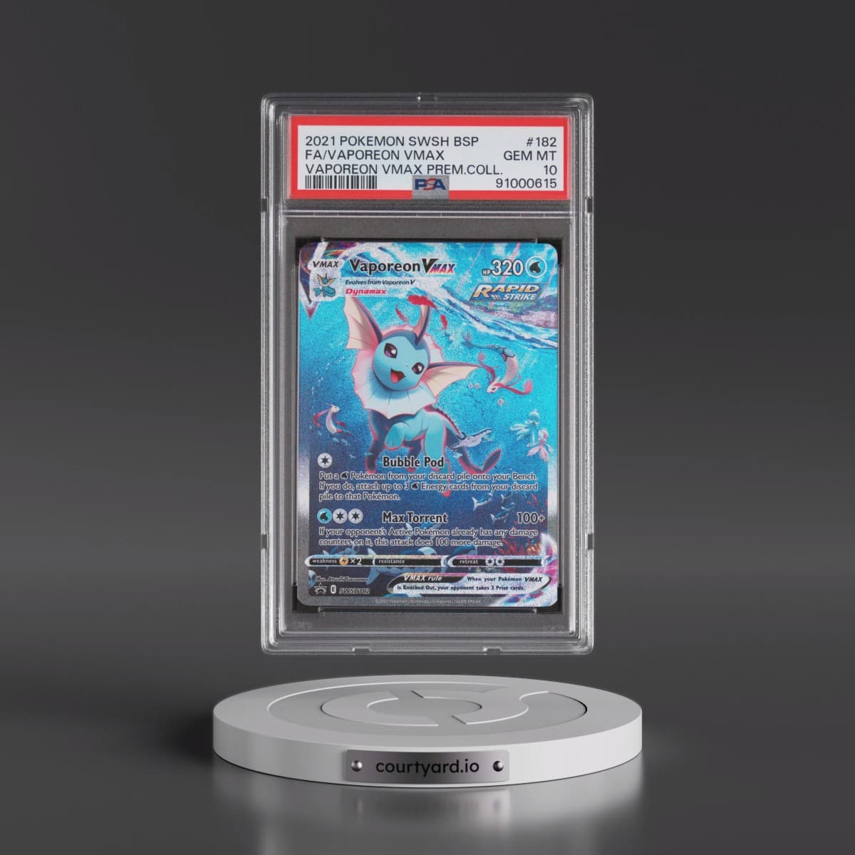 2021 Pokémon Swsh Black Star Promo #182 Vaporeon Vmax - Full Art Vaporeon Vmax Premium Collection (PSA 10 GEM MINT)