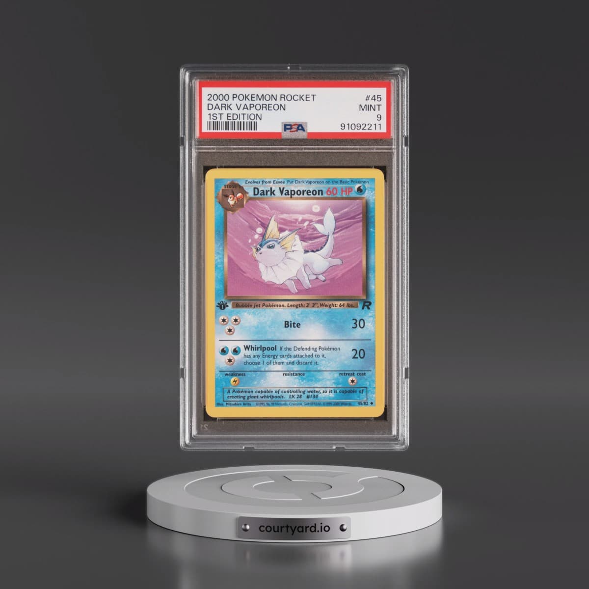 2000 Pokémon Rocket #45 Dark Vaporeon - 1st Edition (PSA 9 MINT)