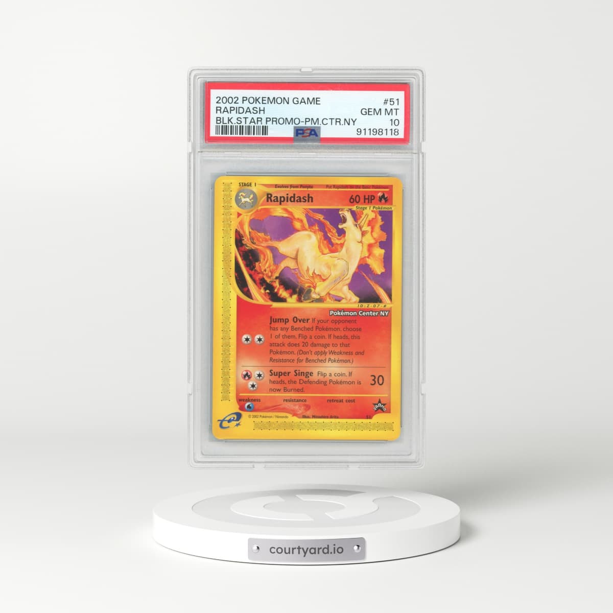 2002 Pokémon Game Promo #51 Rapidash - Black Star-Pokemon Center NY (PSA 10 GEM MINT)
