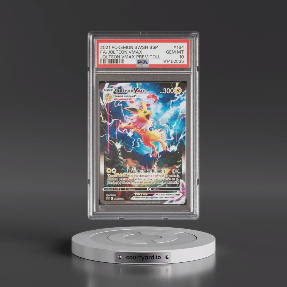 2021 Pokémon Swsh Black Star Promo #184 Jolteon Vmax - Full Art Jolteon Vmax Premium Collection (PSA 10 GEM MINT)