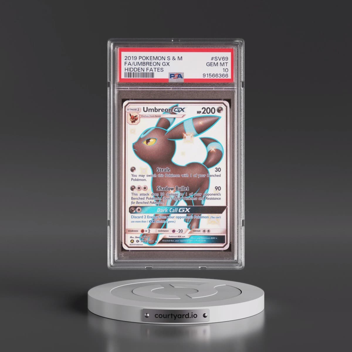 2019 Pokémon Sun & Moon Hidden Fates #SV69 Umbreon GX - Holo Full Art (PSA 10 GEM MINT)