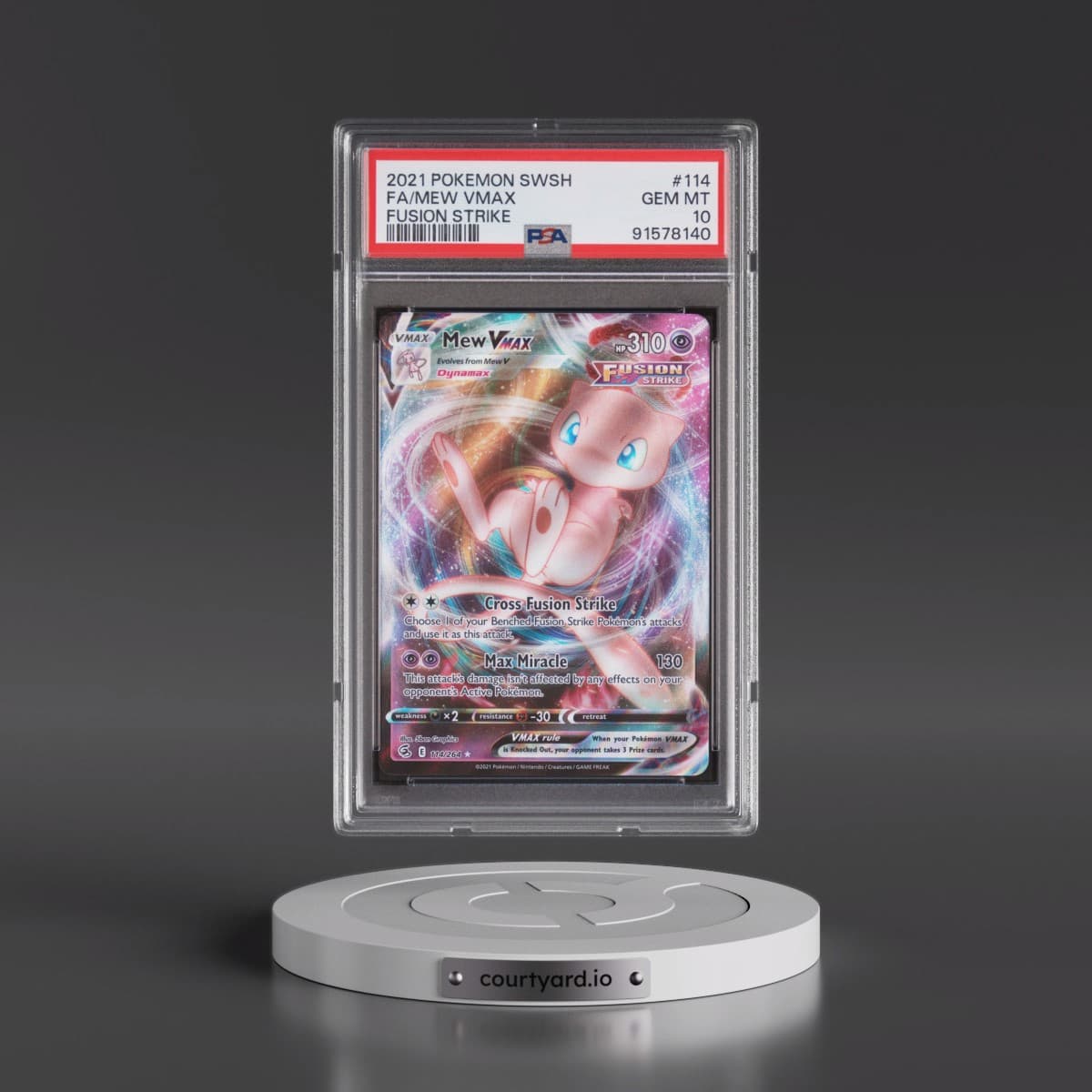2021 Pokémon Sword & Shield Fusion Strike #114 Mew Vmax - Full Art (PSA 10 GEM MINT)