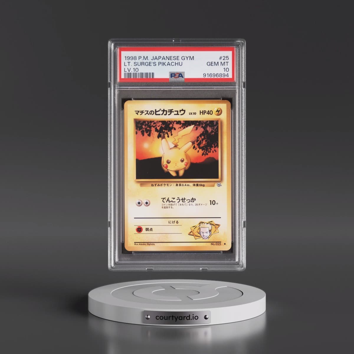 1998 Pokémon Gym #25 LT. Surge's Pikachu - LV.10 (PSA 10 GEM MINT)