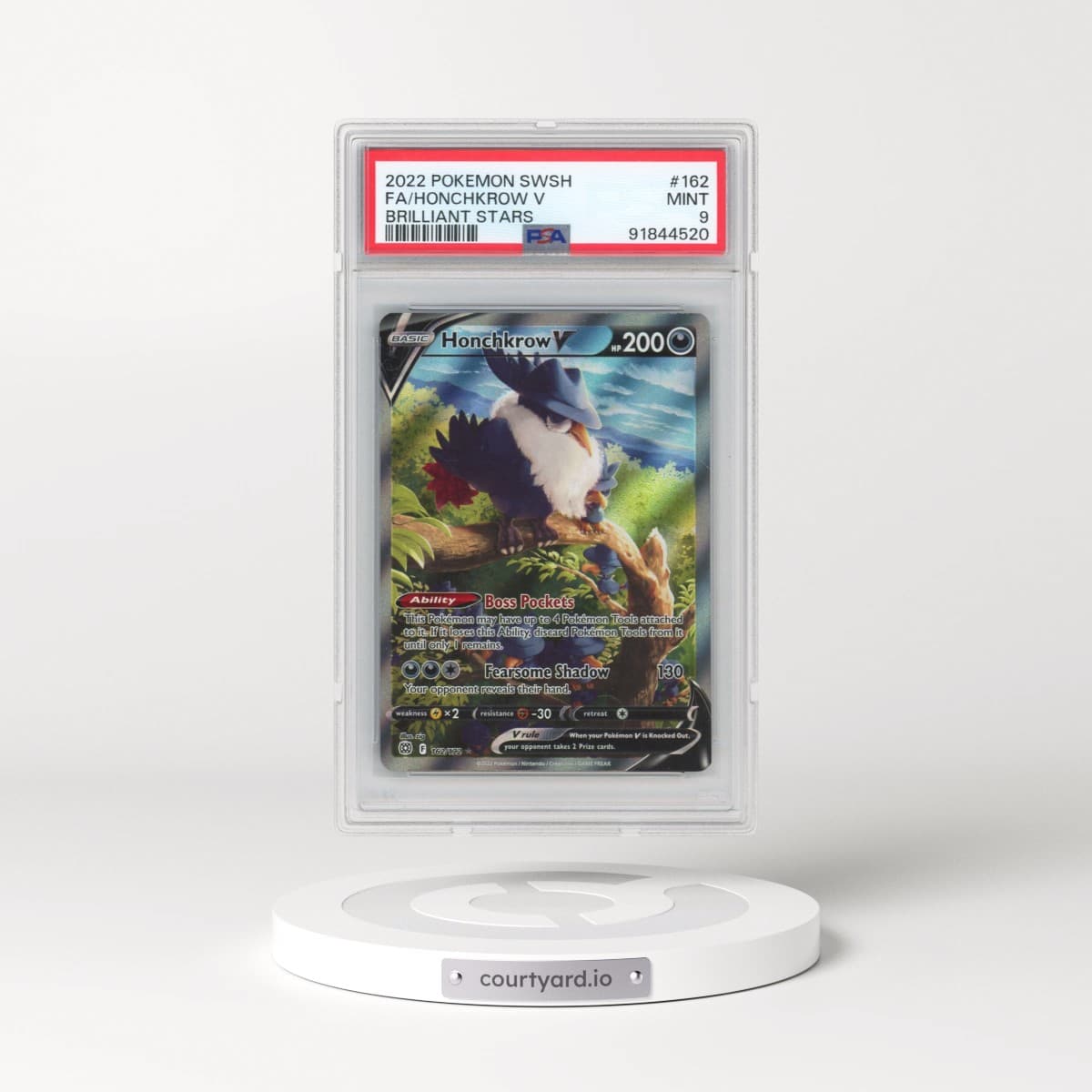 2022 Pokémon Sword & Shield Brilliant Stars #162 Honchkrow V - Holo Full Art (PSA 9 MINT)