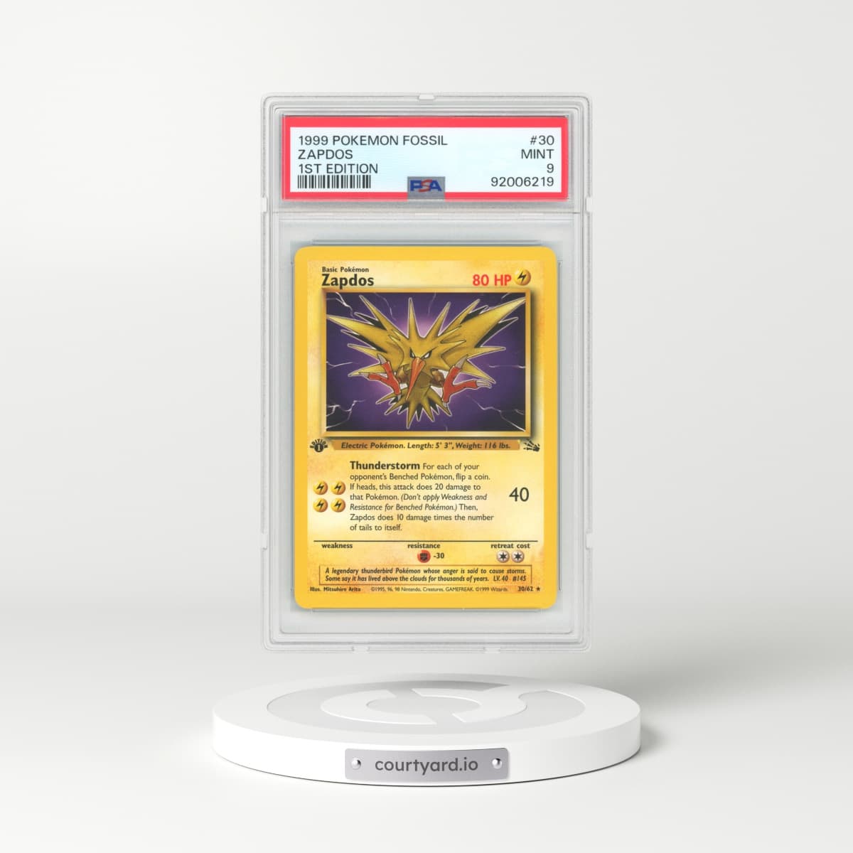 1999 Fossil #30 Zapdos - 1st Edition (PSA 9 MINT)
