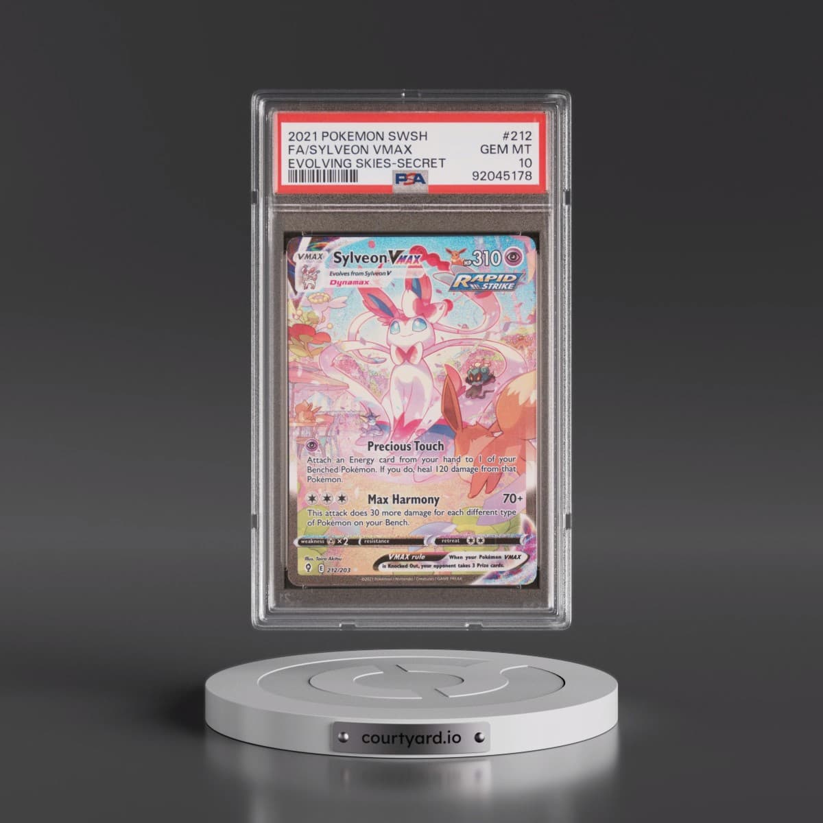 2021 Pokémon Sword & Shield Evolving Skies #212 Sylveon Vmax - Full Art Secret (PSA 10 GEM MINT)